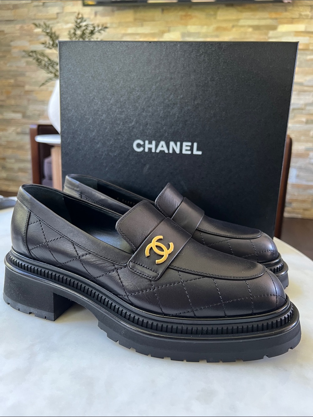 NIB Chanel Loafers Black Calfskin Size 40